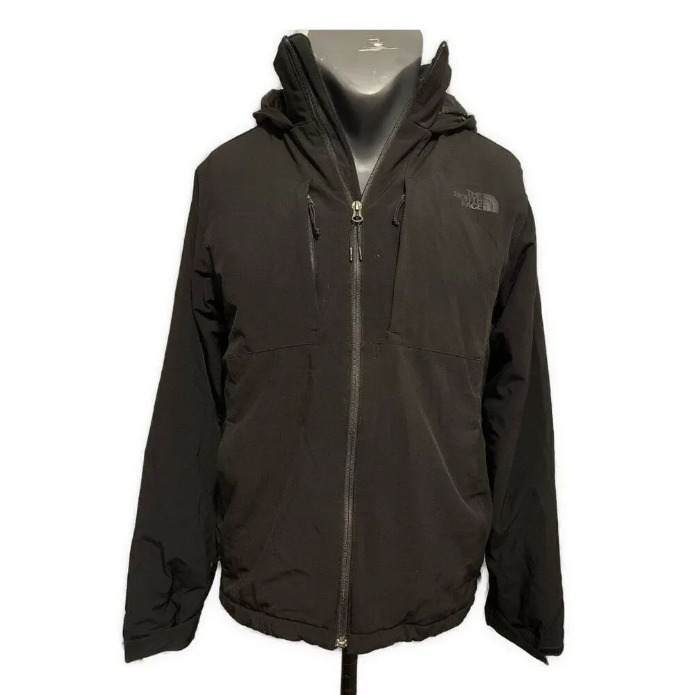 north face hooded solid black long sleeve windwall nylon puffer jacket Medium